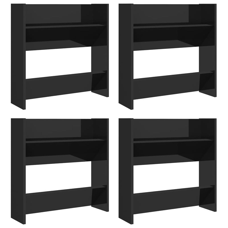 vidaXL 4 db magasfényű fekete szerelt fa fali cipősszekrény 60x18x60cm