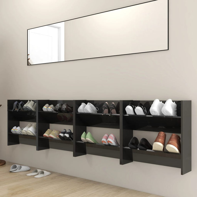 vidaXL 4 db magasfényű fekete szerelt fa fali cipősszekrény 60x18x60cm