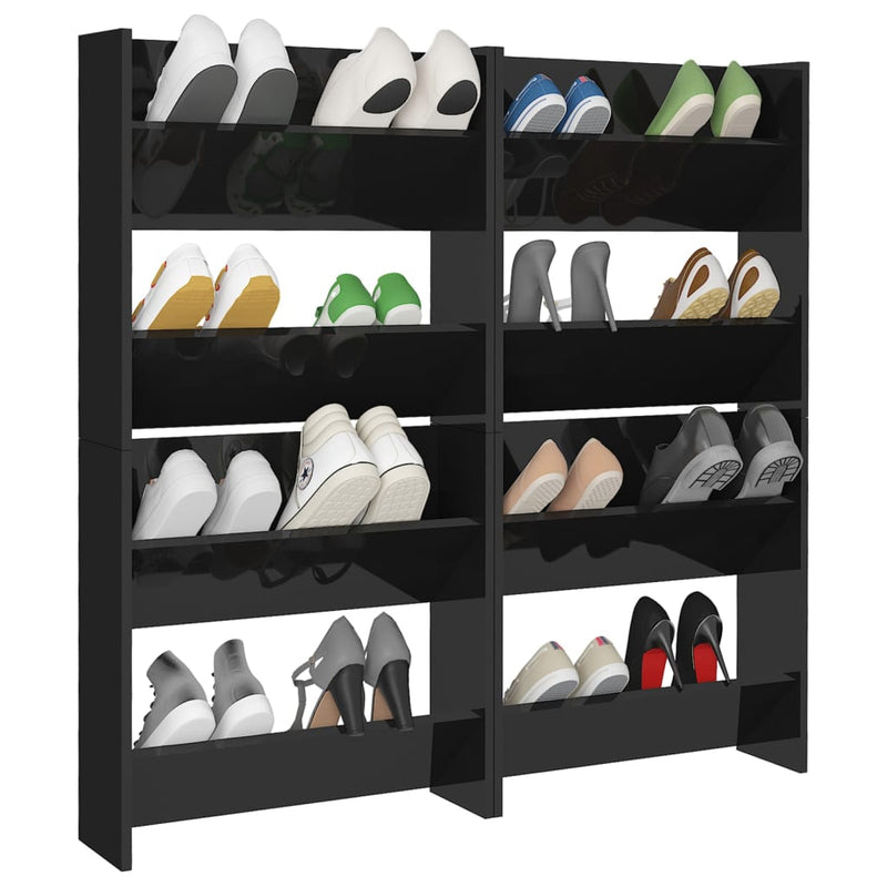 vidaXL 4 db magasfényű fekete szerelt fa fali cipősszekrény 60x18x60cm