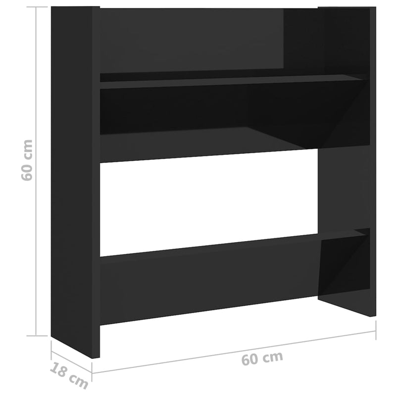 vidaXL 4 db magasfényű fekete szerelt fa fali cipősszekrény 60x18x60cm