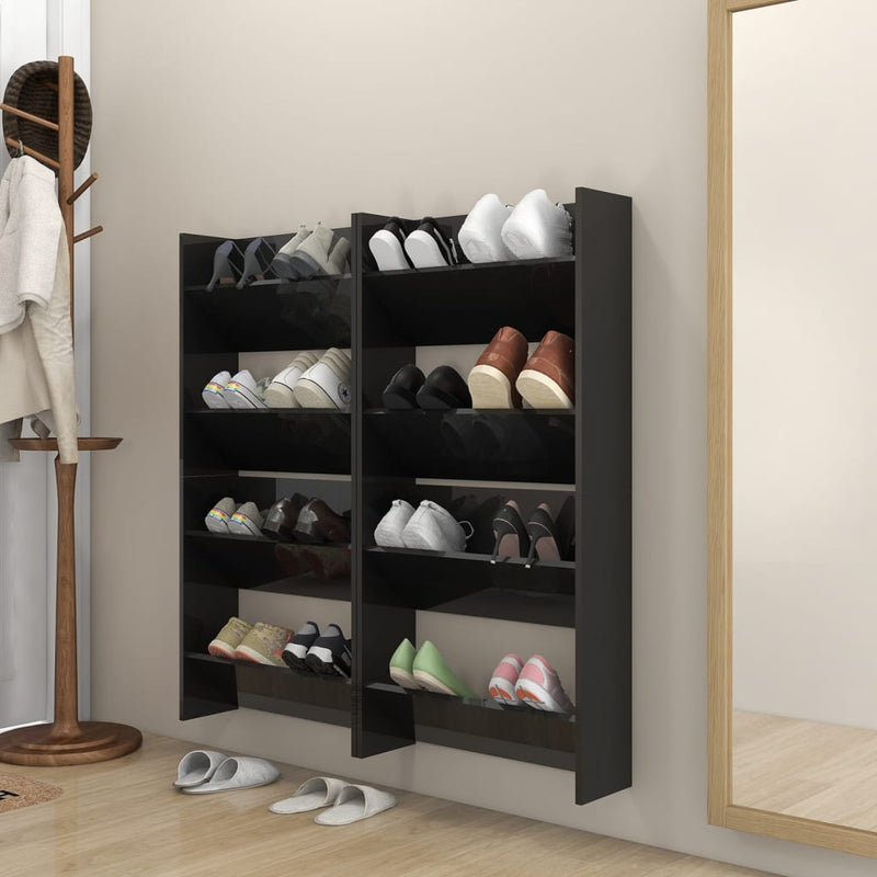 vidaXL 4 db magasfényű fekete szerelt fa fali cipősszekrény 60x18x60cm