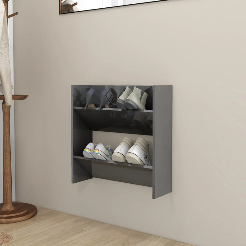 vidaXL magasfényű szürke szerelt fa fali cipősszekrény 60 x 18 x 60 cm