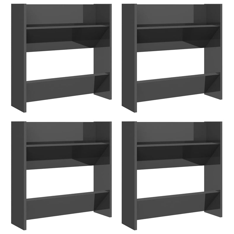 vidaXL 4 db magasfényű szürke szerelt fa fali cipősszekrény 60x18x60cm