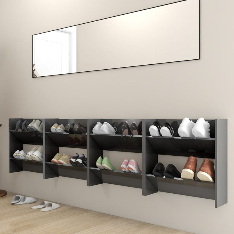 vidaXL 4 db magasfényű szürke szerelt fa fali cipősszekrény 60x18x60cm
