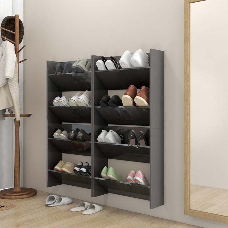 vidaXL 4 db magasfényű szürke szerelt fa fali cipősszekrény 60x18x60cm