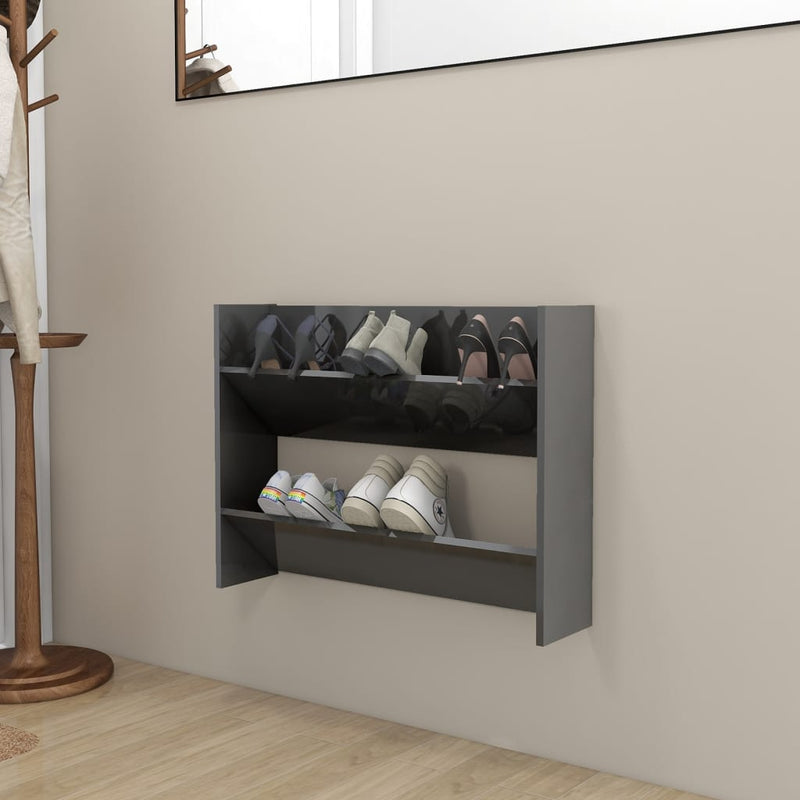 vidaXL magasfényű szürke szerelt fa fali cipősszekrény 80 x 18 x 60 cm