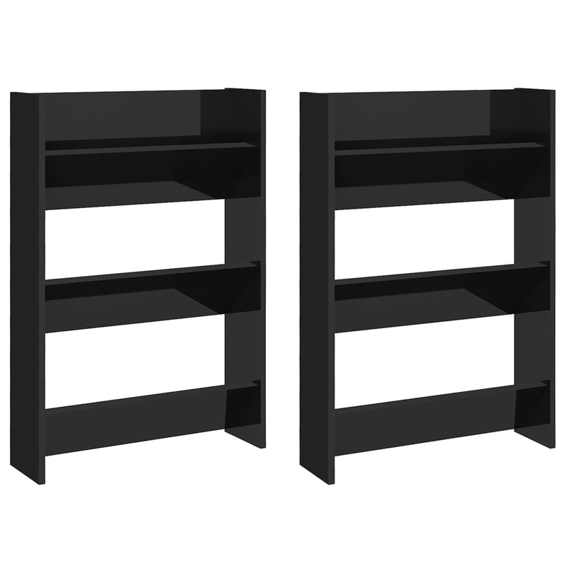 vidaXL 2 db magasfényű fekete szerelt fa fali cipősszekrény 60x18x90cm