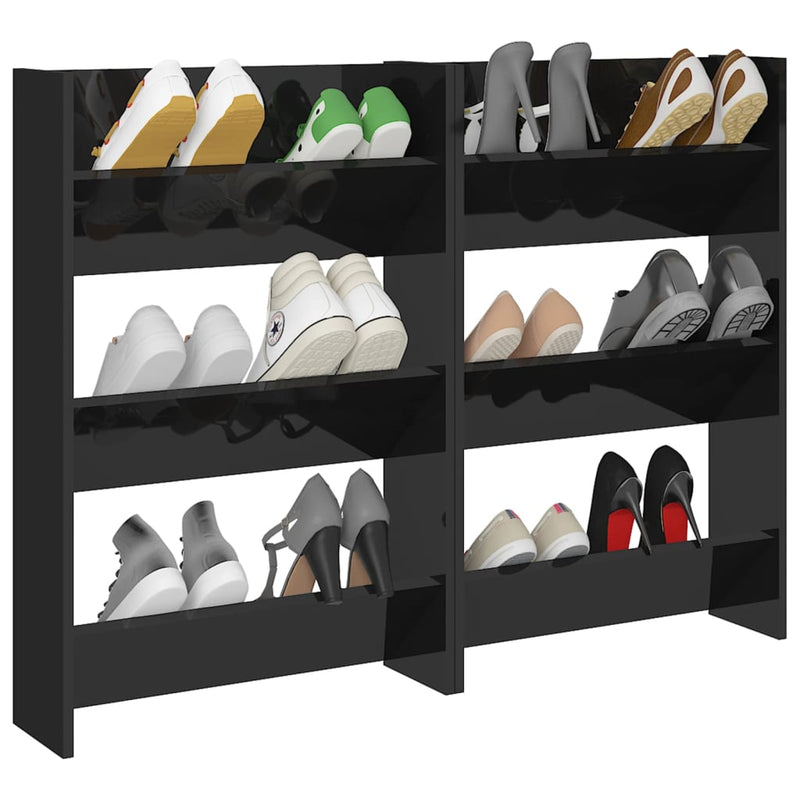 vidaXL 2 db magasfényű fekete szerelt fa fali cipősszekrény 60x18x90cm