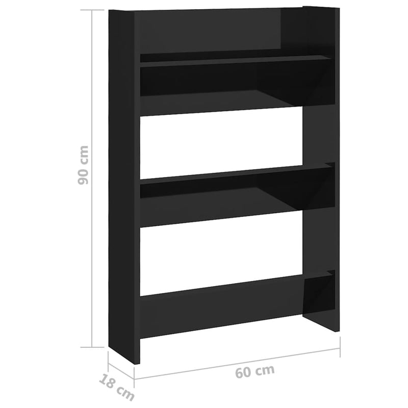 vidaXL 2 db magasfényű fekete szerelt fa fali cipősszekrény 60x18x90cm