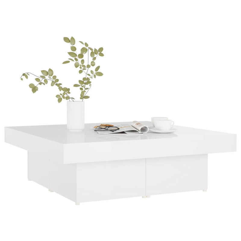 vidaXL magasfényű fehér szerelt fa dohányzóasztal 90 x 90 x 28 cm