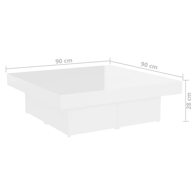 vidaXL magasfényű fehér szerelt fa dohányzóasztal 90 x 90 x 28 cm