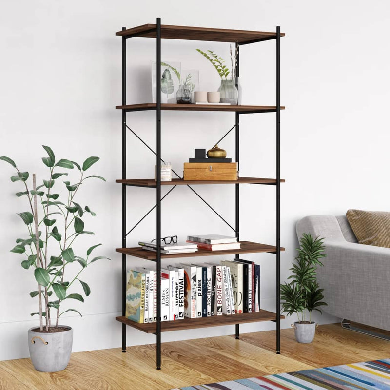 vidaXL fekete és sötét faszínű 4 szintes polcrendszer 80 x 40 x 163 cm
