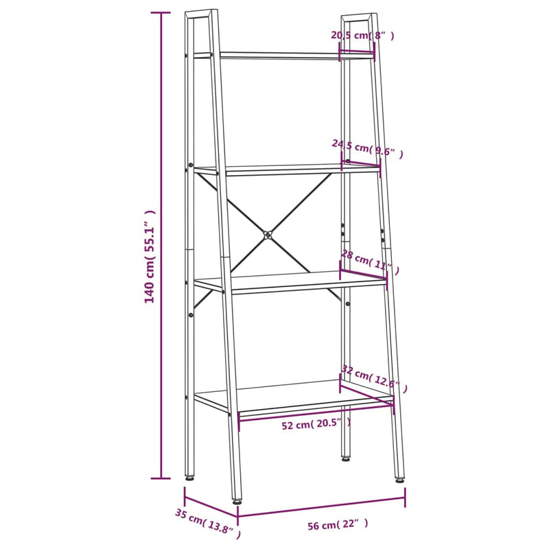 vidaXL 4 szintes sötétbarna és fekete állópolc 56 x 35 x 140 cm