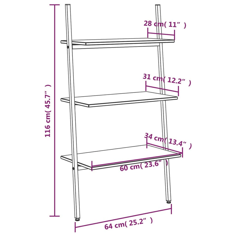 vidaXL 3 szintes sötétbarna és fekete létrapolc 64 x 34 x 116 cm