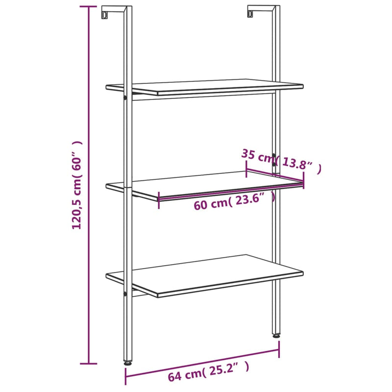 vidaXL 3 szintes fekete létrapolc 64 x 35 x 120,5 cm