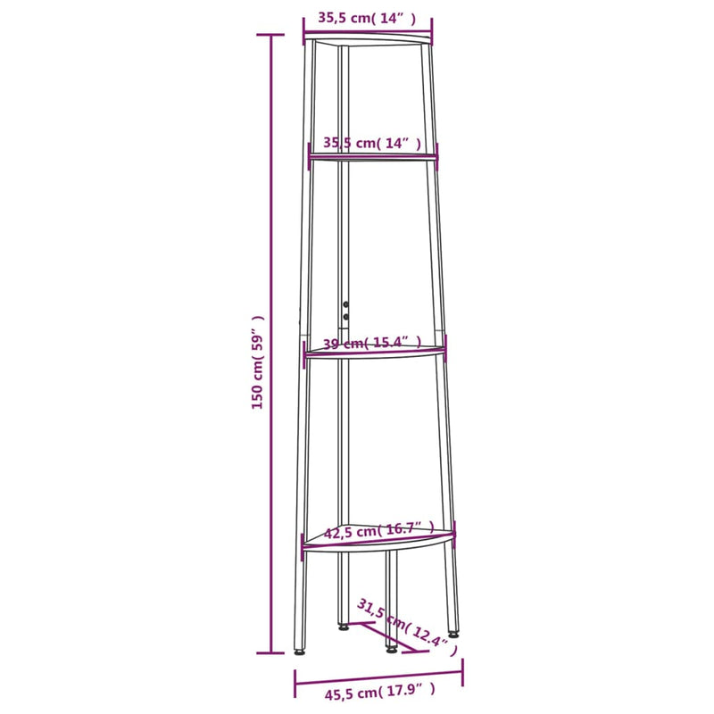 vidaXL 4 szintes világosbarna és fekete sarokpolc 45,5 x 31,5 x 150 cm
