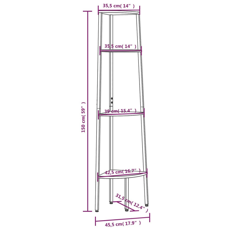 vidaXL 4 szintes sötétbarna és fekete sarokpolc 45,5 x 31,5 x 150 cm