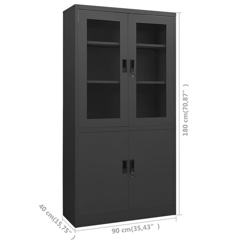 vidaXL antracitszürke acél irodai szekrény 90 x 40 x 180 cm