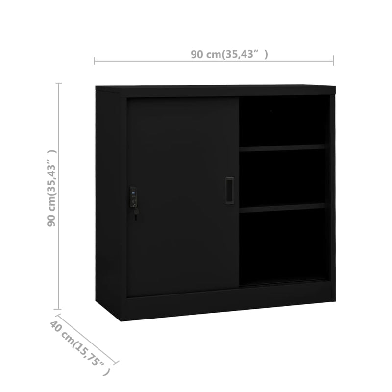 vidaXL fekete acél tolóajtós irodai szekrény 90 x 40 x 90 cm