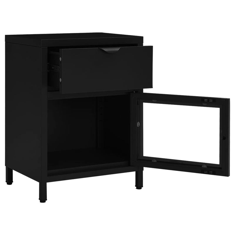 vidaXL fekete acél és üveg éjjeliszekrény 40 x 30 x 54,5 cm