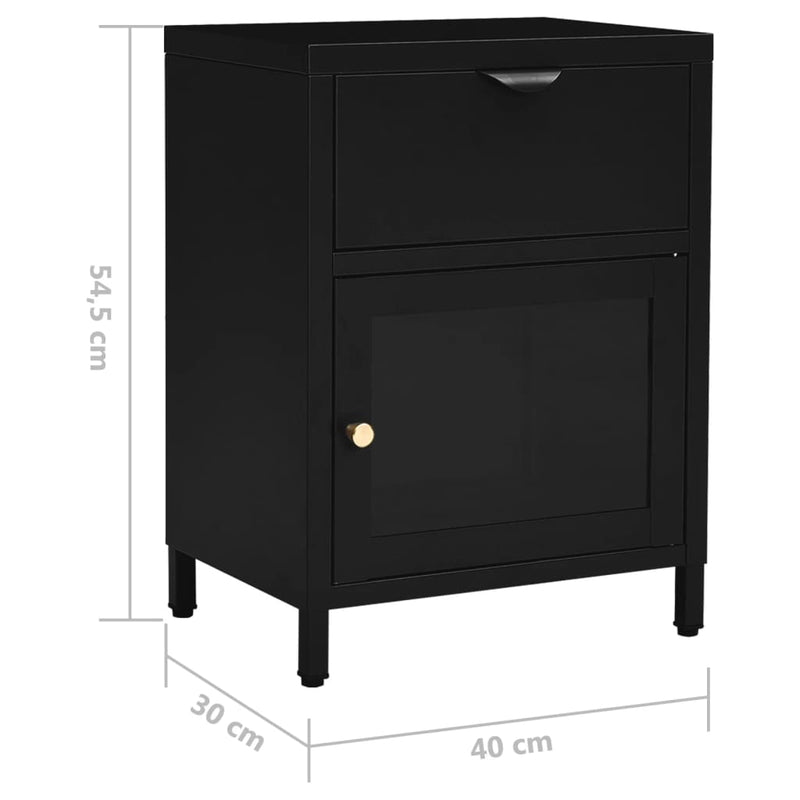 vidaXL fekete acél és üveg éjjeliszekrény 40 x 30 x 54,5 cm