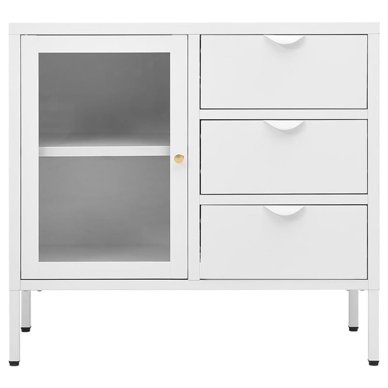 vidaXL fehér acél és edzett üveg tálalószekrény 75 x 35 x 70 cm
