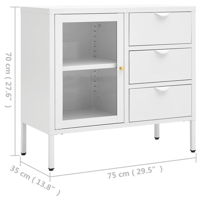 vidaXL fehér acél és edzett üveg tálalószekrény 75 x 35 x 70 cm