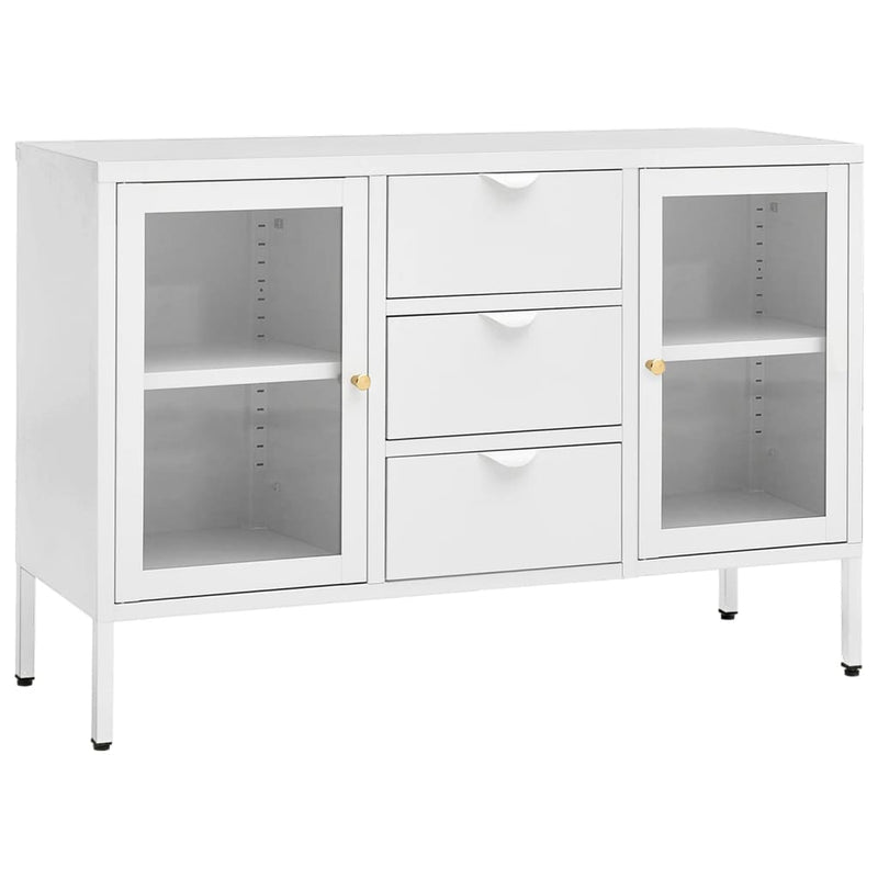 vidaXL fehér acél és edzett üveg tálalószekrény 105 x 35 x 70 cm