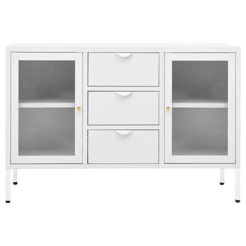 vidaXL fehér acél és edzett üveg tálalószekrény 105 x 35 x 70 cm