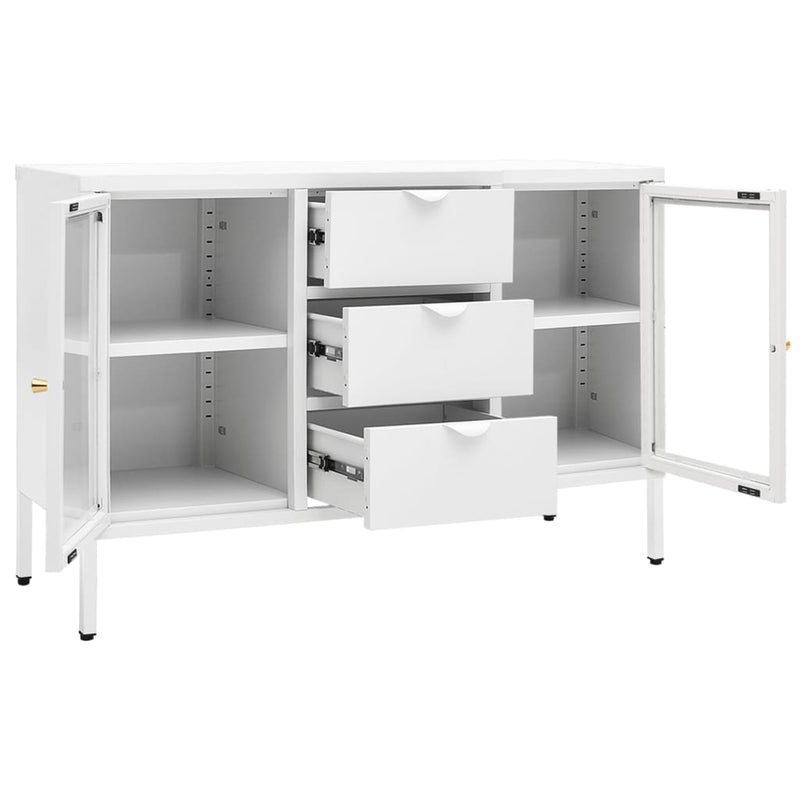vidaXL fehér acél és edzett üveg tálalószekrény 105 x 35 x 70 cm