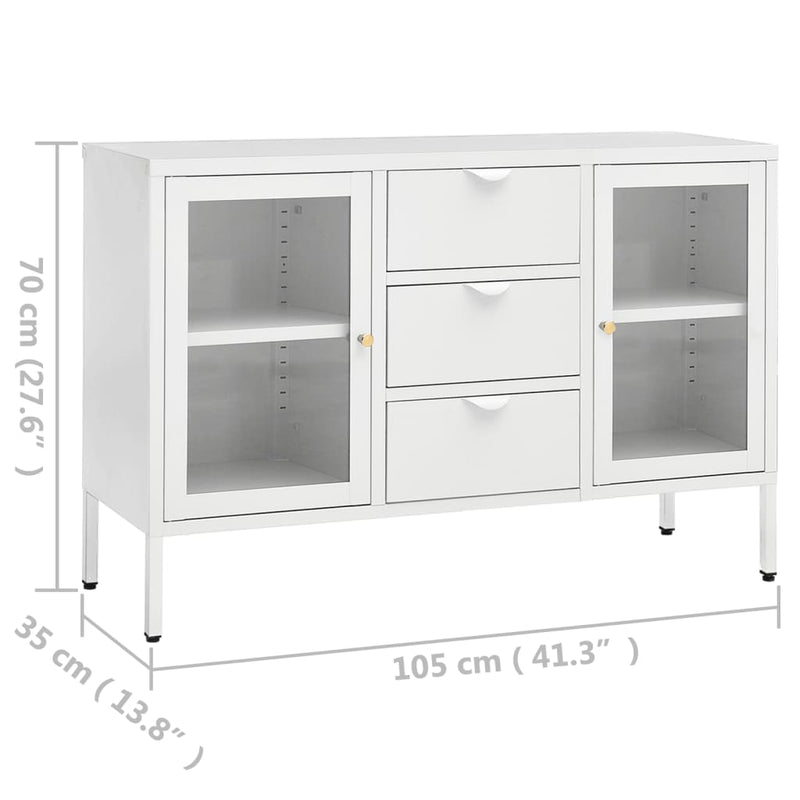 vidaXL fehér acél és edzett üveg tálalószekrény 105 x 35 x 70 cm