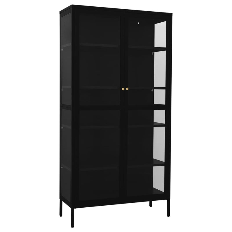 vidaXL fekete acél és edzett üveg vitrin 90 x 40 x 180 cm
