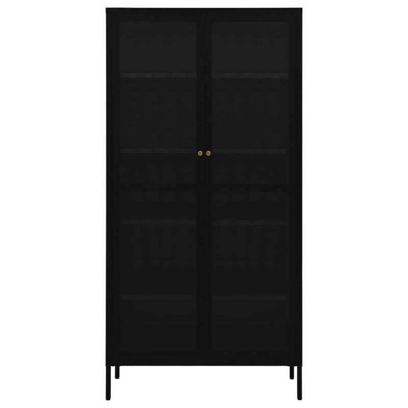 vidaXL fekete acél és edzett üveg vitrin 90 x 40 x 180 cm