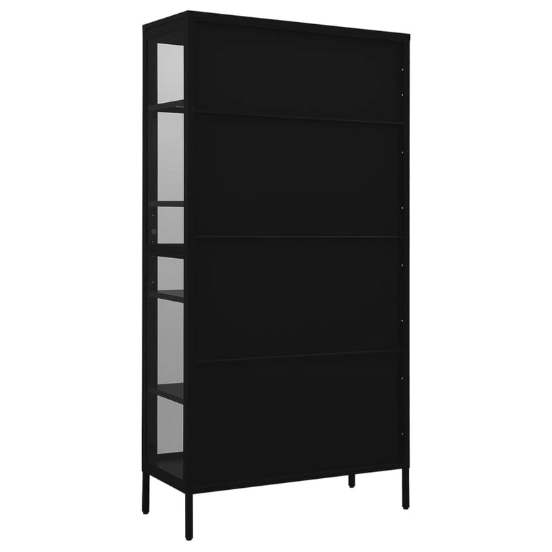 vidaXL fekete acél és edzett üveg vitrin 90 x 40 x 180 cm