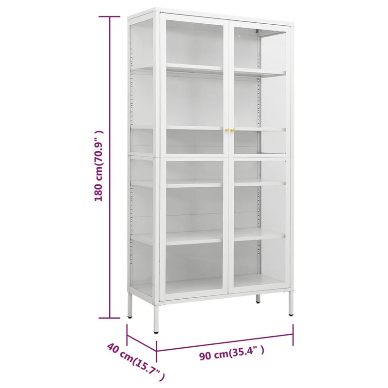 vidaXL fehér acél és edzett üveg vitrin 90 x 40 x 180 cm