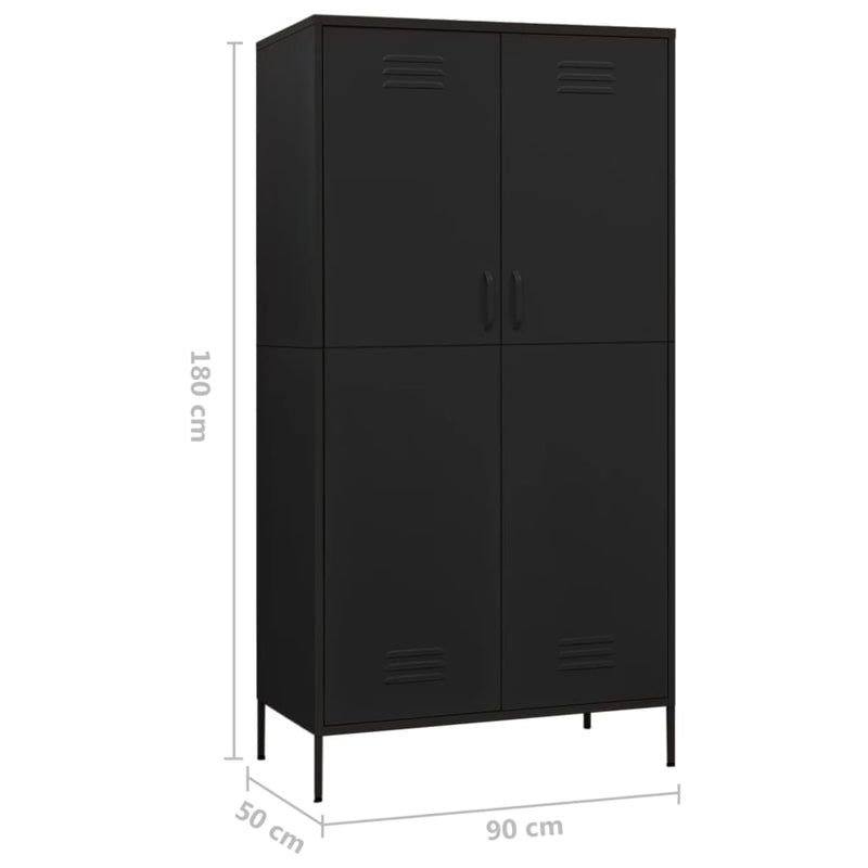vidaXL fekete acél ruhásszekrény 90 x 50 x 180 cm