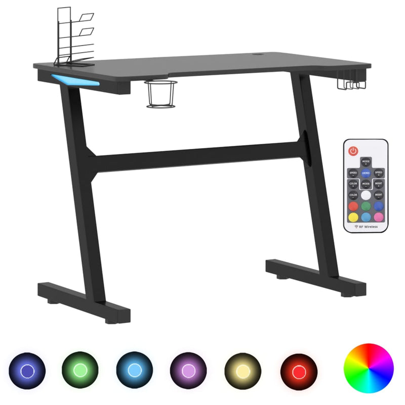 vidaXL fekete LED-es Z-lábú gamer asztal 90 x 60 x 75 cm
