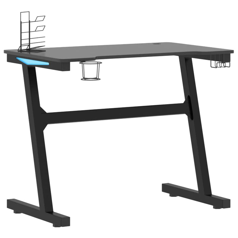 vidaXL fekete LED-es Z-lábú gamer asztal 90 x 60 x 75 cm