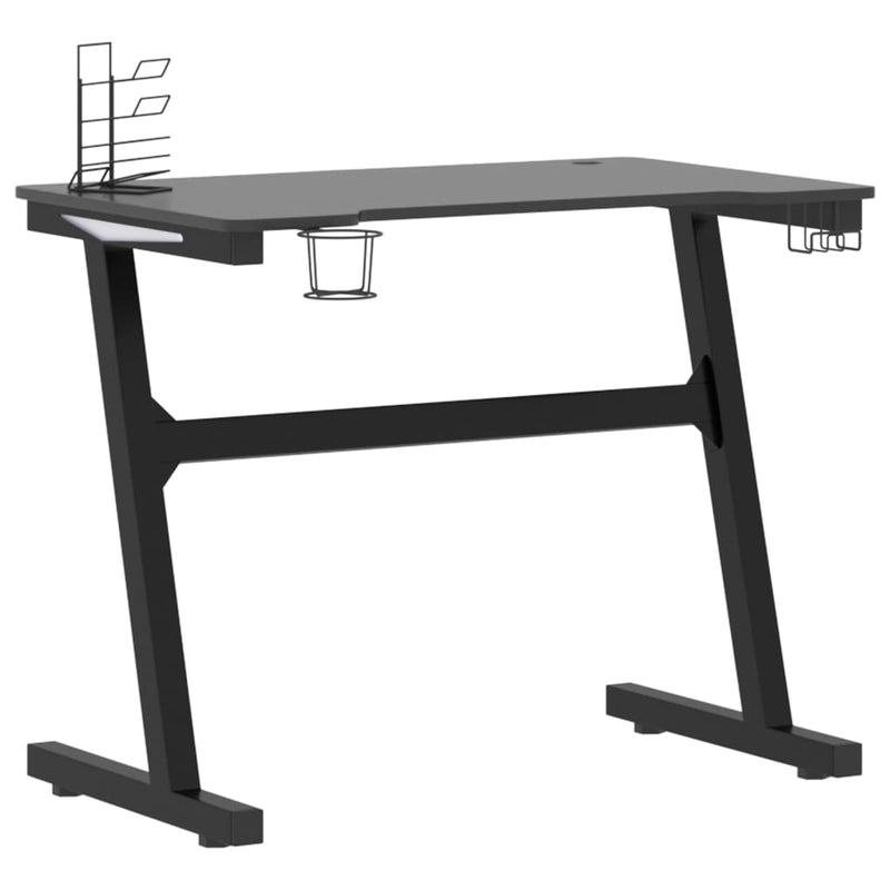 vidaXL fekete LED-es Z-lábú gamer asztal 90 x 60 x 75 cm