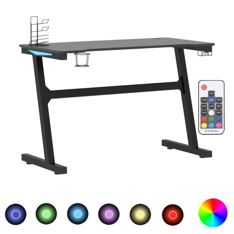 vidaXL fekete Z-lábú LED-es gamer asztal 110 x 60 x 75 cm