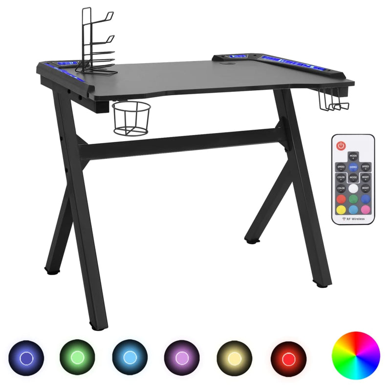 vidaXL fekete Y-lábú LED-es gamer asztal 110 x 60 x 75 cm