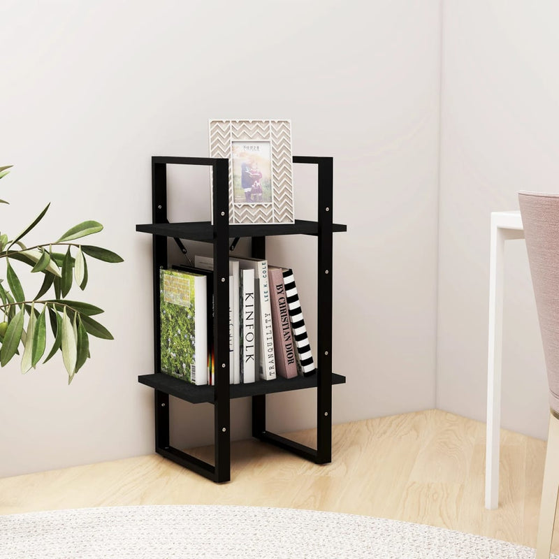 vidaXL kétszintes fekete tömör fenyőfa könyvszekrény 40 x 30 x 70 cm