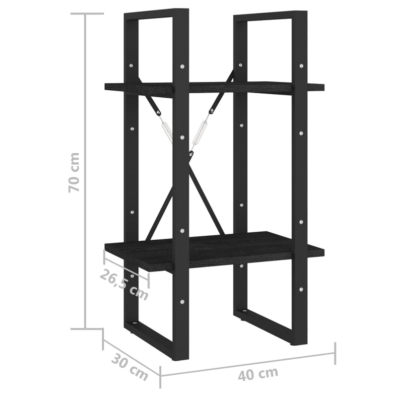 vidaXL kétszintes fekete tömör fenyőfa könyvszekrény 40 x 30 x 70 cm