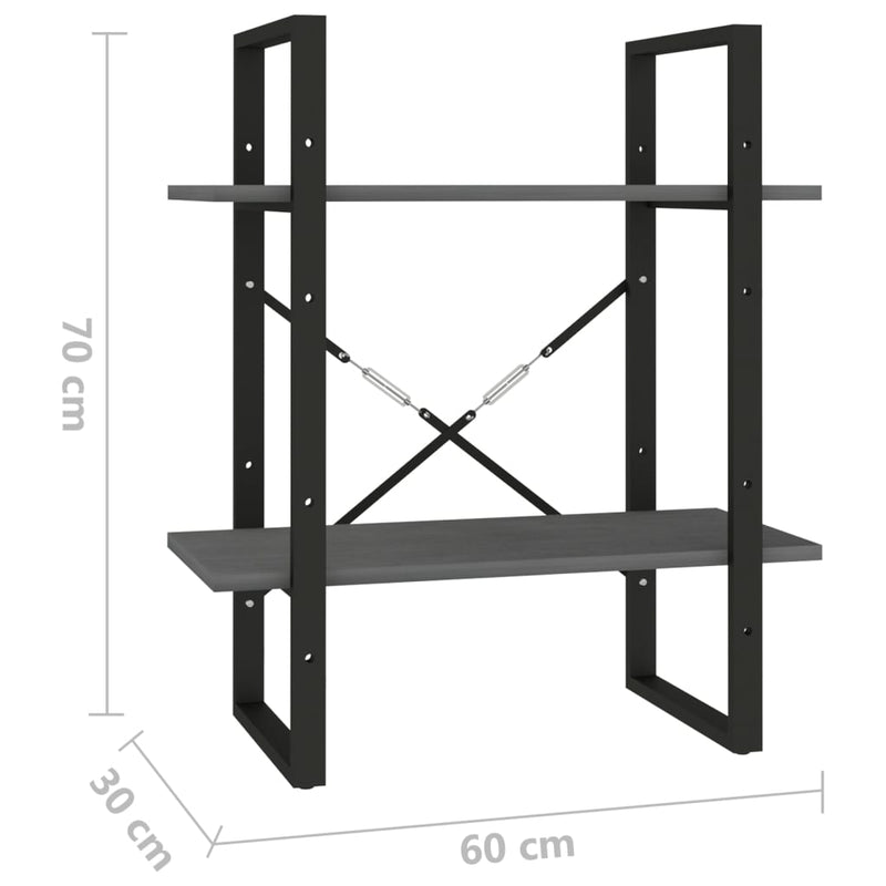 vidaXL kétszintes szürke tömör fenyőfa könyvszekrény 60 x 30 x 70 cm