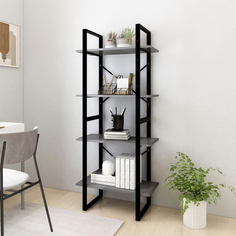 vidaXL négyszintes szürke tömör fenyőfa könyvszekrény 60 x 30 x 140 cm