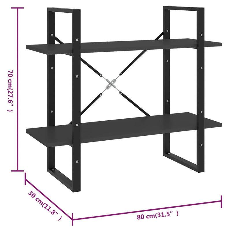 vidaXL 2-szintes szürke szerelt fa könyvszekrény 80 x 30 x 70 cm