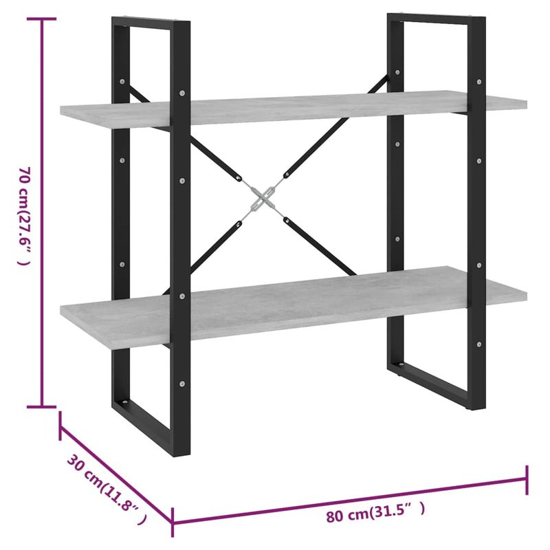 vidaXL 2-szintes betonszürke szerelt fa könyvszekrény 80 x 30 x 70 cm