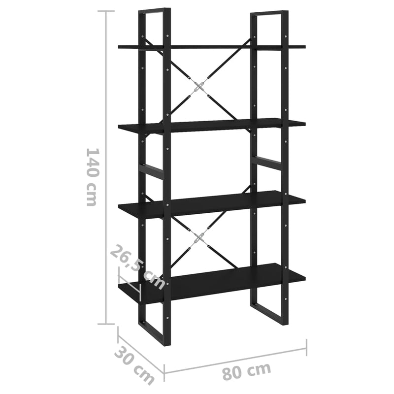 vidaXL négyszintes fekete szerelt fa könyvszekrény 80 x 30 x 140 cm