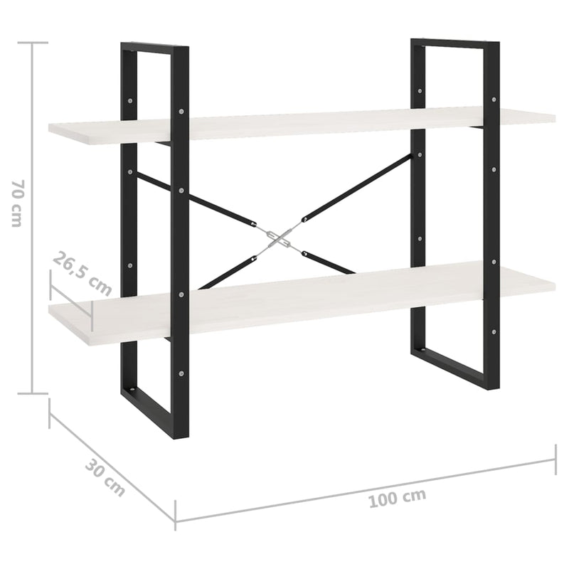 vidaXL kétszintes fehér tömör fenyőfa könyvszekrény 100 x 30 x 70 cm