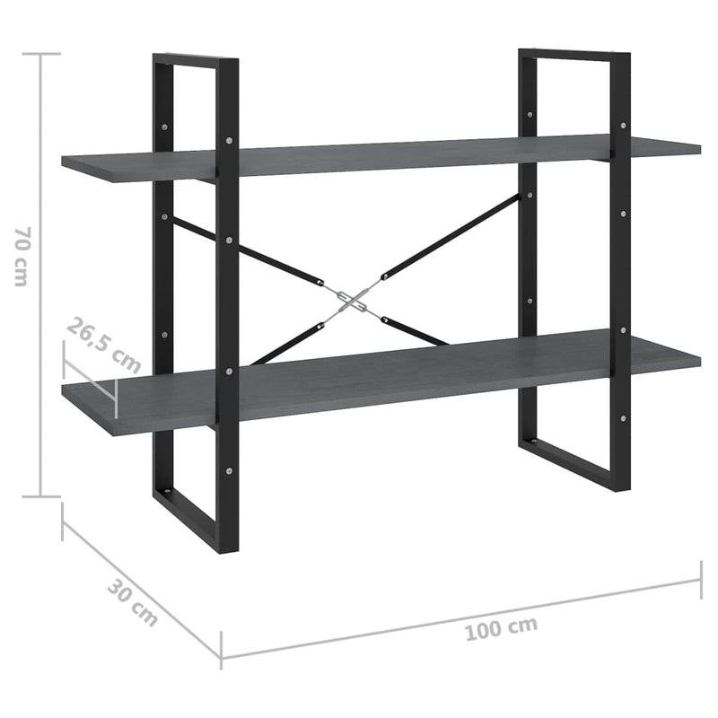 vidaXL kétszintes szürke tömör fenyőfa könyvszekrény 100 x 30 x 70 cm